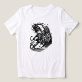 Camiseta Triblenda Chica de Anime Oscura con Arte de Gato Gigante