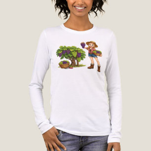 Camiseta Triblenda Chica de granja recogiendo uvas, arte de cosecha d