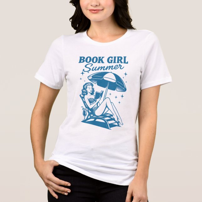 Camiseta Triblenda Chica de libros Estilo de pinzas de verano retro v (Anverso)