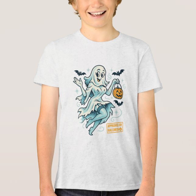 Camiseta Triblenda Chica fantasma de Pin-Up - Halloween espeluznante (Anverso)