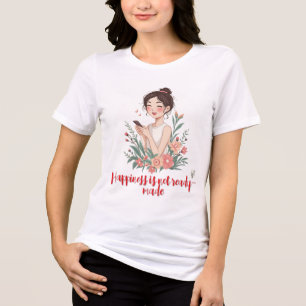 Camiseta Triblenda Chica feliz enviando mensajes de texto con flores