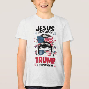 Camiseta Triblenda Chica Jesús Mi Salvador Trump Presidente Christian