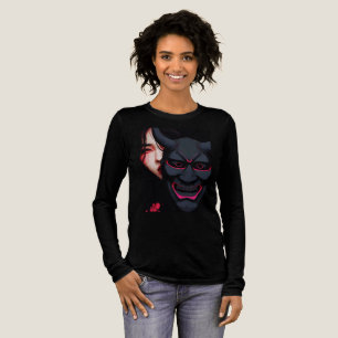 Camiseta Triblenda Chica Misteriosa con Máscara Oni Horror Japonés Os