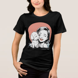 Camiseta Triblenda Chica y cachorro compartiendo un momento alegre en