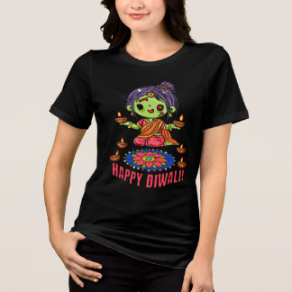 Camiseta Triblenda Chica Zombi Adorable Celebrando Diwali