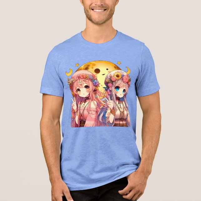 Camiseta Triblenda Chicas de la Luna Hippie, Chica anime, dan un sign (Anverso)