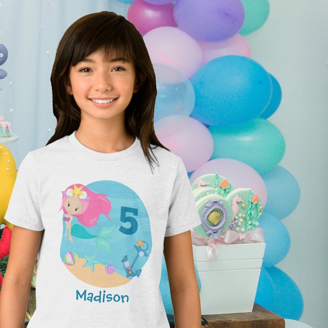 Camiseta Triblenda Chicas del partido de cumpleaños Cute Mermaid Beac (Subido por el creador)