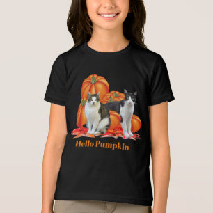 Camiseta Triblenda Chicas Hola Calabaza Estilo Otoño con Gatos Gris