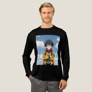 Camiseta Triblenda Chico anime genial con ojos azules y chaqueta amar
