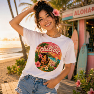 Camiseta Triblenda Chillax Kawaii Gráfica de Playa Tropical