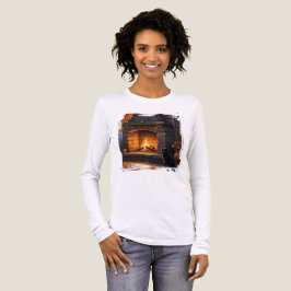 Camiseta Triblenda Chimenea Acogedora de Otoño Gatito • Cálida Escena