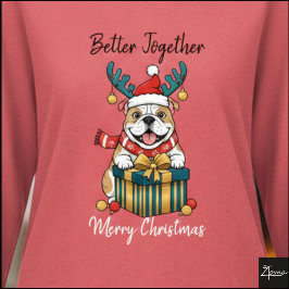 Camiseta Triblenda Christmas Bulldog Reindeer Scarf Gift Graphic