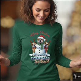 Camiseta Triblenda Christmas Bulldog Snowman Plaid Scarf Graphic