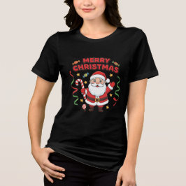 Camiseta Triblenda Christmas Cartoon Santa Candy Ribbons