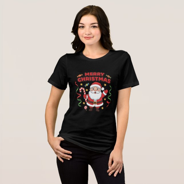 Camiseta Triblenda Christmas Cartoon Santa Candy Ribbons