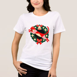 Camiseta Triblenda Christmas Cat Wreath Shirt