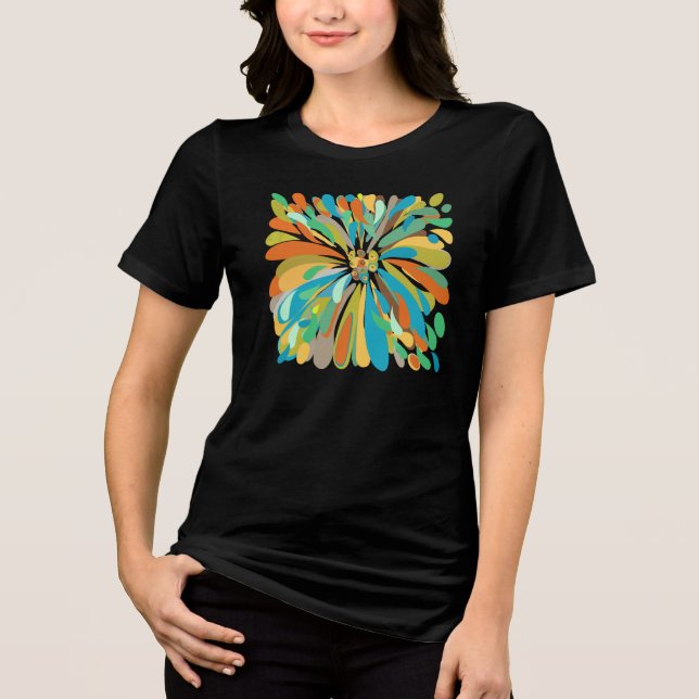 Camiseta Triblenda Chrysanthemum Cute Colorful Blue Green Naranja (Anverso)