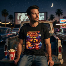 Camiseta Triblenda Cine Retro Drive-In Neon Palomitas de Maíz y Coche