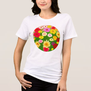 Camiseta Triblenda Círculo de flores silvestres, rojo y amarillo