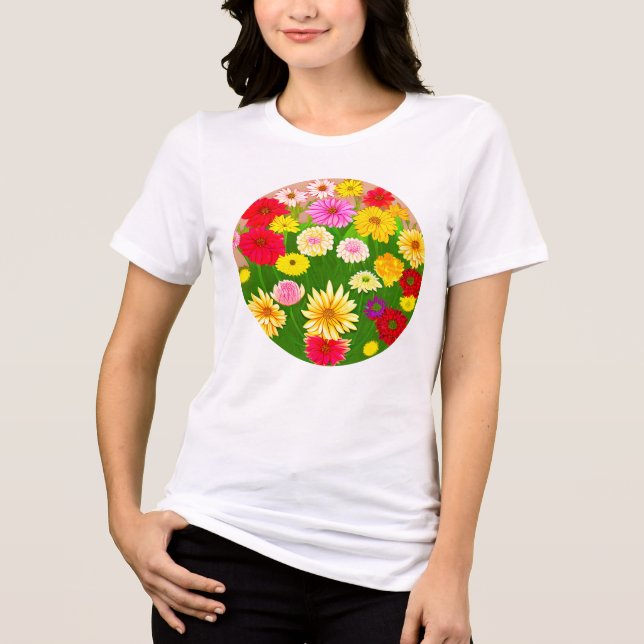Camiseta Triblenda Círculo de flores silvestres, rojo y amarillo (Anverso)