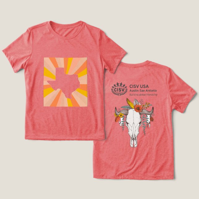 Camiseta Triblenda CISV Austin Mujeres de cráneo de ganado decorativo (Diseño Anverso y Reverso)