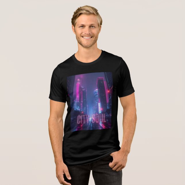Camiseta Triblenda CITY SOUL - Diseño de la línea aérea Neon Cyberpun (Anverso Completo)