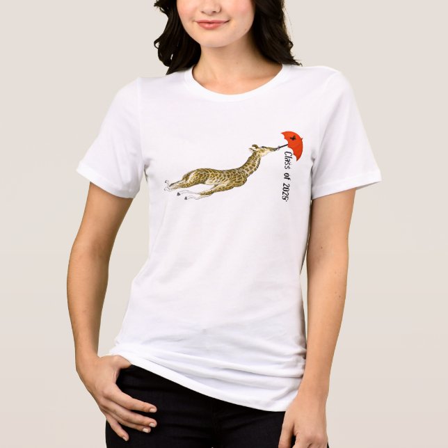 Camiseta Triblenda Clase de 2025 Año actual Cute Giraffe paraguas (Anverso)