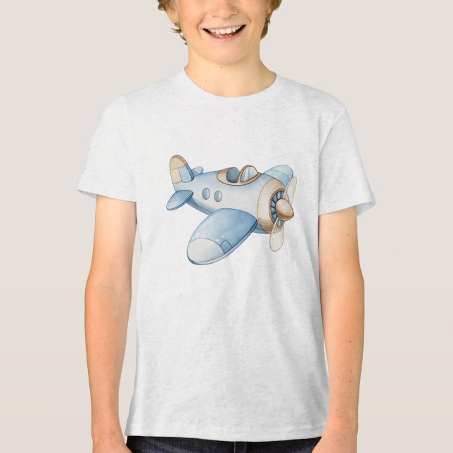 Camiseta Triblenda Classic Blue Watercolor Airplane Open Cockpit  (Anverso)