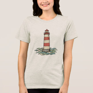 Camiseta Triblenda Classic Red & White Lighthouse with Ocean Waves