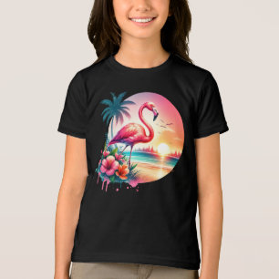 Camiseta Triblenda Clipart de puesta de sol de flamenco rosa-93938