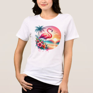 Camiseta Triblenda Clipart de puesta de sol de flamenco rosa-93938