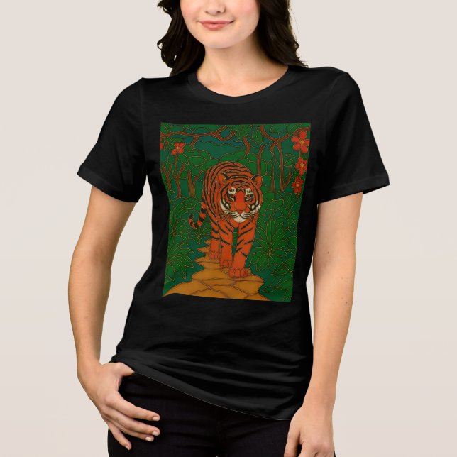 Camiseta Triblenda Cloisonne Art Tiger on the Jungle Path (Anverso)