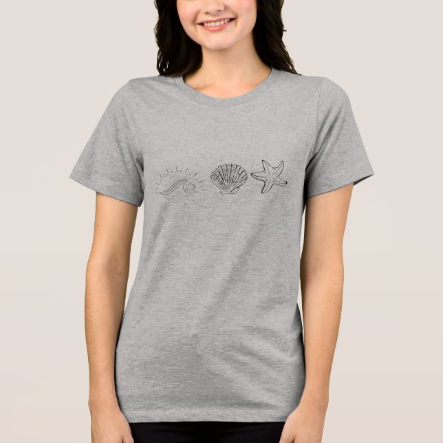 Camiseta Triblenda "Coastal Vibes - Wave, Shell & Starfish Line Art" (Anverso)