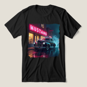 Camiseta Triblenda Coche Clásico de los Años 40 bajo Luces de Neón