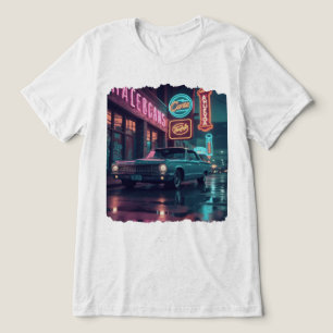 Camiseta Triblenda Coche Clásico de los Años 40 bajo Luces de Neón