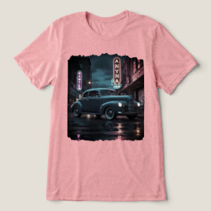Camiseta Triblenda Coche Clásico de los Años 40 bajo Luces de Neón
