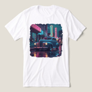 Camiseta Triblenda Coche Clásico de los Años 40 bajo Luces de Neón
