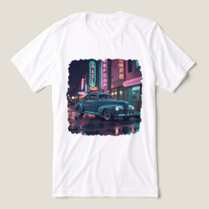 Camiseta Triblenda Coche Clásico de los Años 40 bajo Luces de Neón