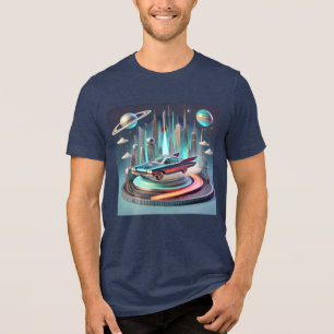 Camiseta Triblenda Coche cupé atómico futurista con aletas grandes