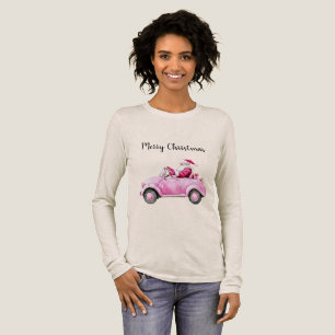 Camiseta Triblenda Coche Rosa Navidad Santa Claus