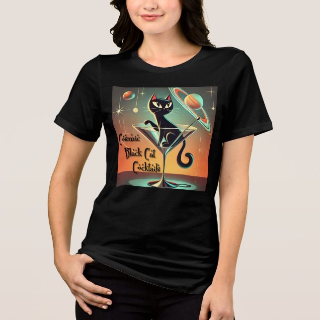Camiseta Triblenda Cócteles de gato negro cósmico futurista atómico (Anverso)
