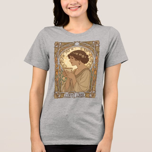 Camiseta Triblenda Coffee Lover And Nature Art Nouveau Illustration  (Anverso)