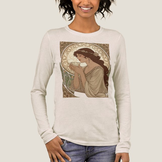 Camiseta Triblenda Coffee Lover Art Nouveau in the Style of Mucha (Anverso)