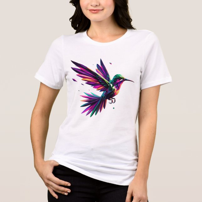 Camiseta Triblenda Colibrí Arcoíris Geométrico – Arte Moderno Vibrant (Anverso)