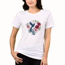 Colibrí Elegante y Rosas Rojas Estilo de Bordado