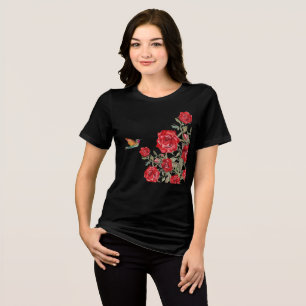 Camiseta Triblenda Colibrí y rosas rojas
