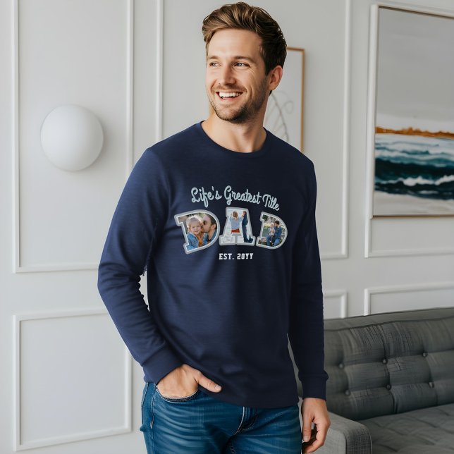 Camiseta Triblenda Collage de fotos Negrita Papi Cartas Regalo del Dí (Photo Collage Bold Dad Letters Father's Day Gift Tri-Blend Shirt)