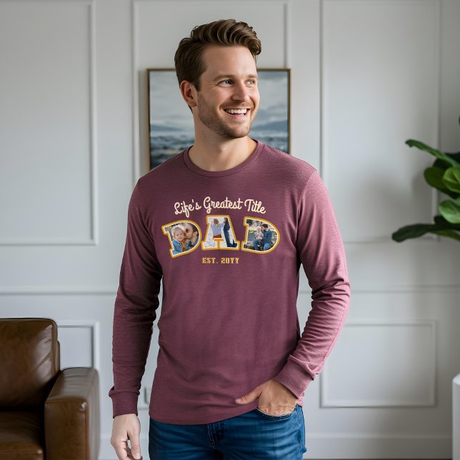 Camiseta Triblenda Collage de fotos Negrita Papi Cartas Regalo del Dí (Photo Collage Bold Dad Letters Father's Day Gift Tri-Blend Shirt)