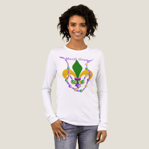 Camiseta Triblenda Collar de cuentas de Mardi Gras y Fleur de Lis