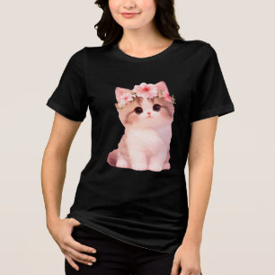 Camiseta Triblenda Collar de gatito floral Corona